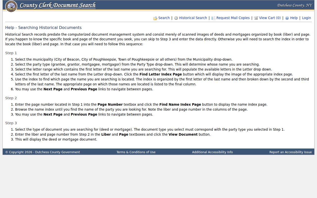 Town of Poughkeepsie previous residents historical grantor grantee index instructions