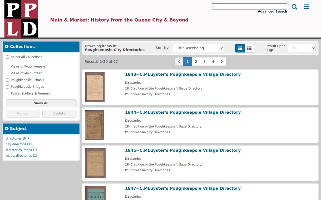 Town of Poughkeepsie city directory search in the Main and Market collection