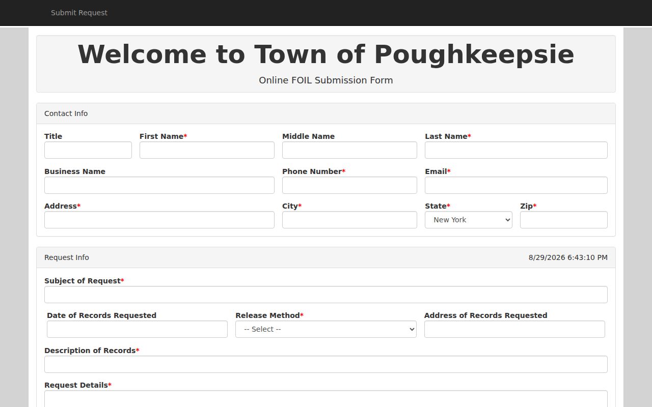Town of Poughkeepsie residents directory FOIL request form